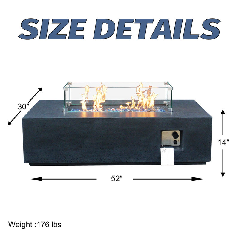 Outdoor Concrete Propane Gas Rectangle Fire Pit Table