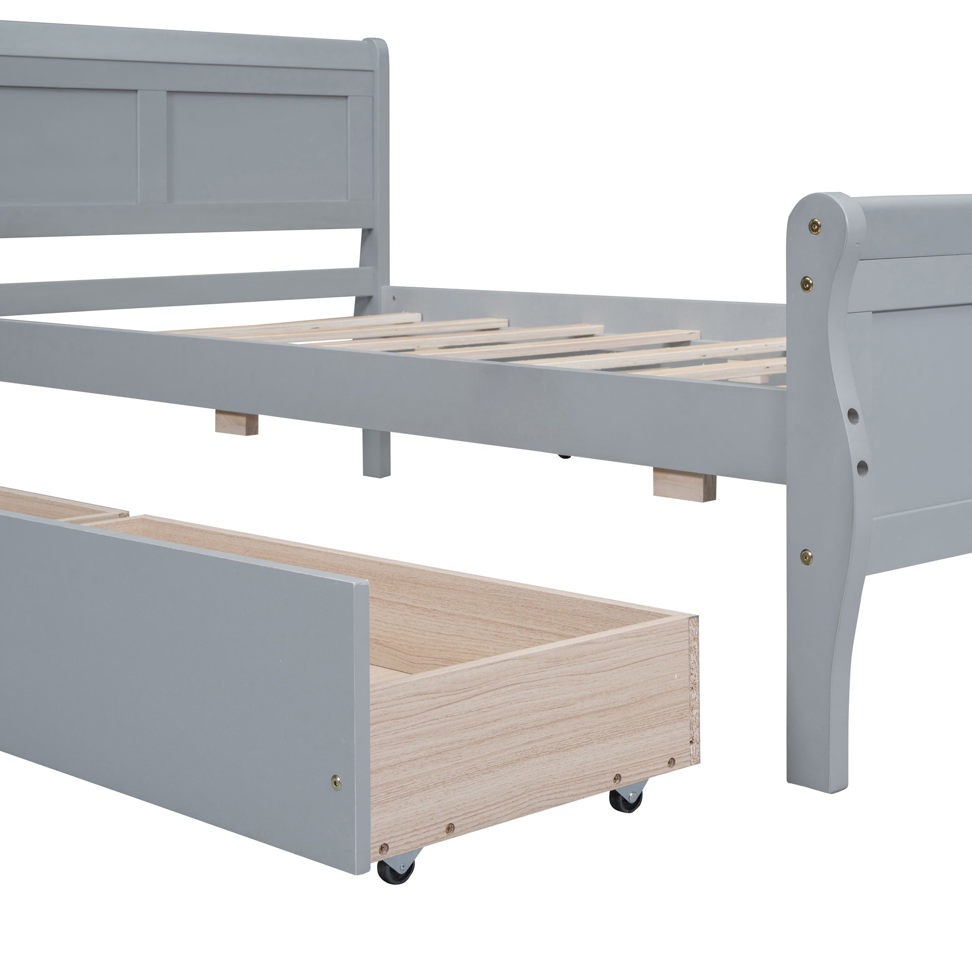 Twin Size Wood Platform Bed with 4 Drawers and Streamlined Headboard & Footboard, Gray - Atlantic Fine Furniture Melbourne FL