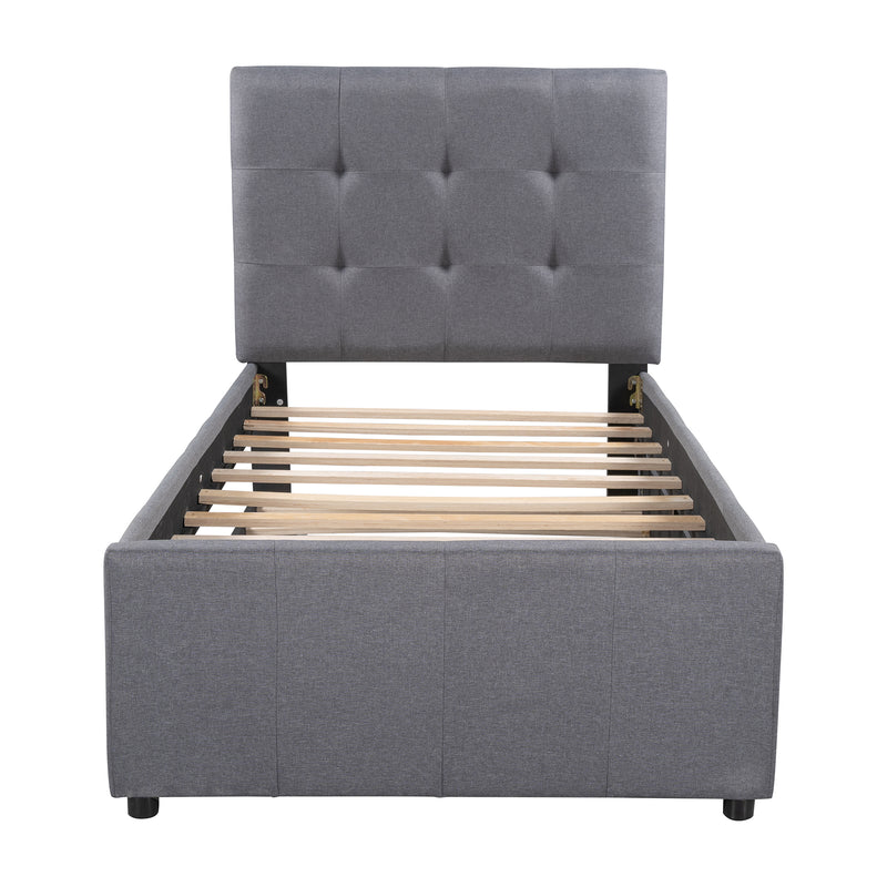 Linen Upholstered Platform Bed With Headboard and Trundle, Twin(Old SKU: SM000504AAE)