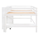 Full Size Low Loft Bed with Rolling Portable Desk, Drawers and Shelves, White(Old SKU: GX000711AAK)