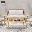 2 Piece Outdoor Acacia Wood Conversation Set, Woven Rope Backrest Patio Seating Group, Woven Rope With Coffee Table For Porch - Light Teak / Beige