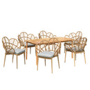 Kirk - Outdoor Patio 7 Pieces Chat Set With Wicker Chairs Cushions & Table - Beige / Light Brown / Teak