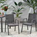 Outdoor Modern Aluminum Dining Chair Set With Rope Sea (Set of 2)