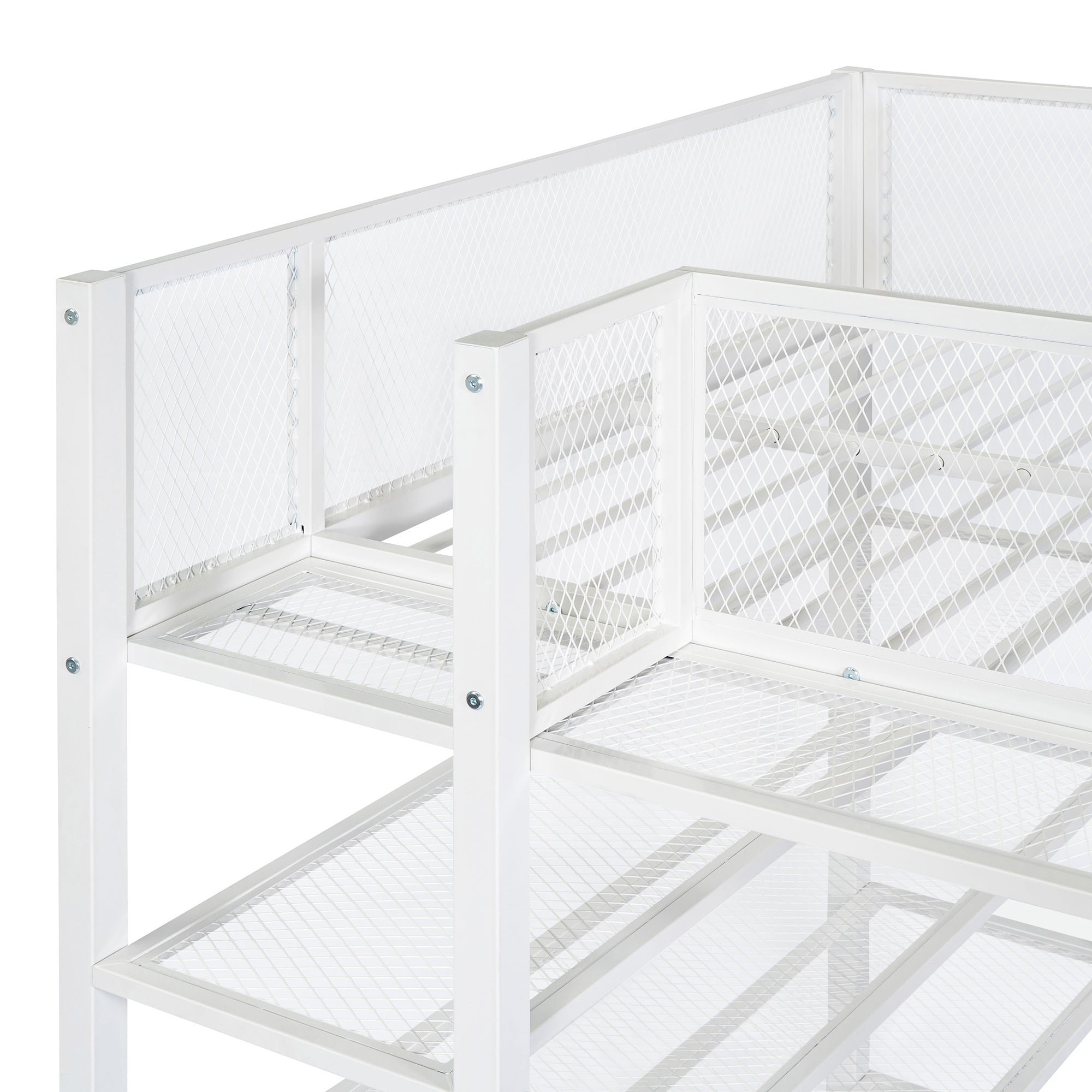 Twin Size Metal Loft Bed with 4-Tier Shelves and Storage, White - Atlantic Fine Furniture Melbourne FL
