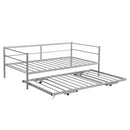 Twin Size Metal Daybed with Adjustable Trundle, Pop Up Trundle, Silver