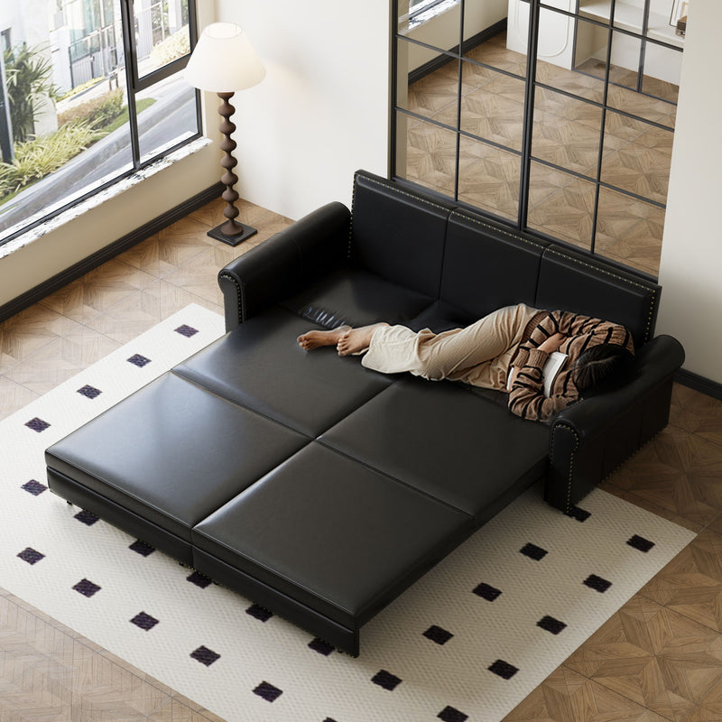 3 In 1 Convertible Sleeper Sofa With Nailhead Trim & Rolled Arm