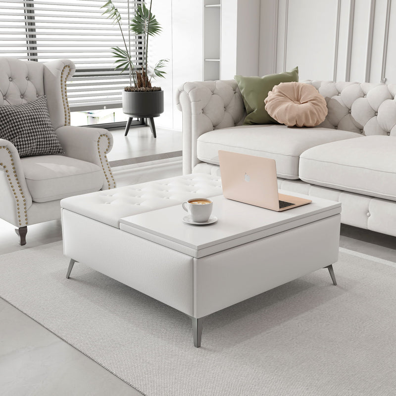 Modern Square Storage Ottoman Coffee Table With Lift-Top Design
