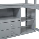 Full Size Loft Bed with Desk and Shelves,Two Built-in Drawers,Gray(Old SKU: GX000416AAE)