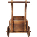 Wooden Wagon Planter Box Mobile Garden Planter With Wheels Handle Drain Hole Wood - Brown