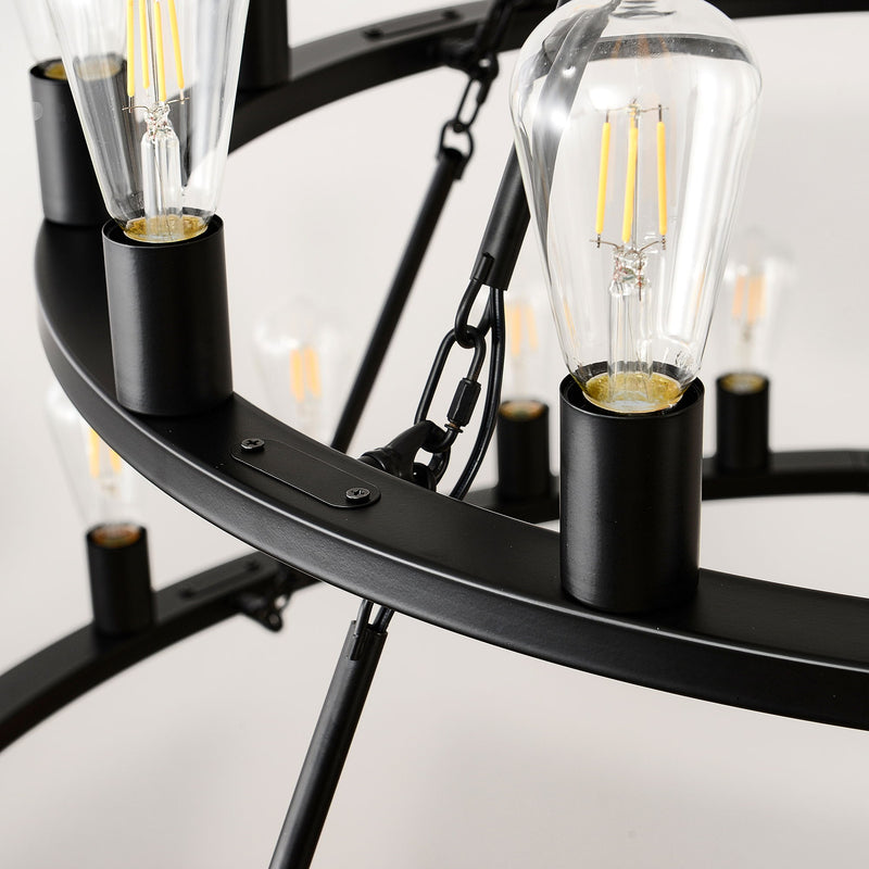 Extra Large Wagon Wheel Chandelier, 2 Tier 36 Lights (No Include) Farmhouse Industrial Round High Ceiling Pendant Light Adjustable Chain, For Dining Room, Living Room, Kitchen - Black