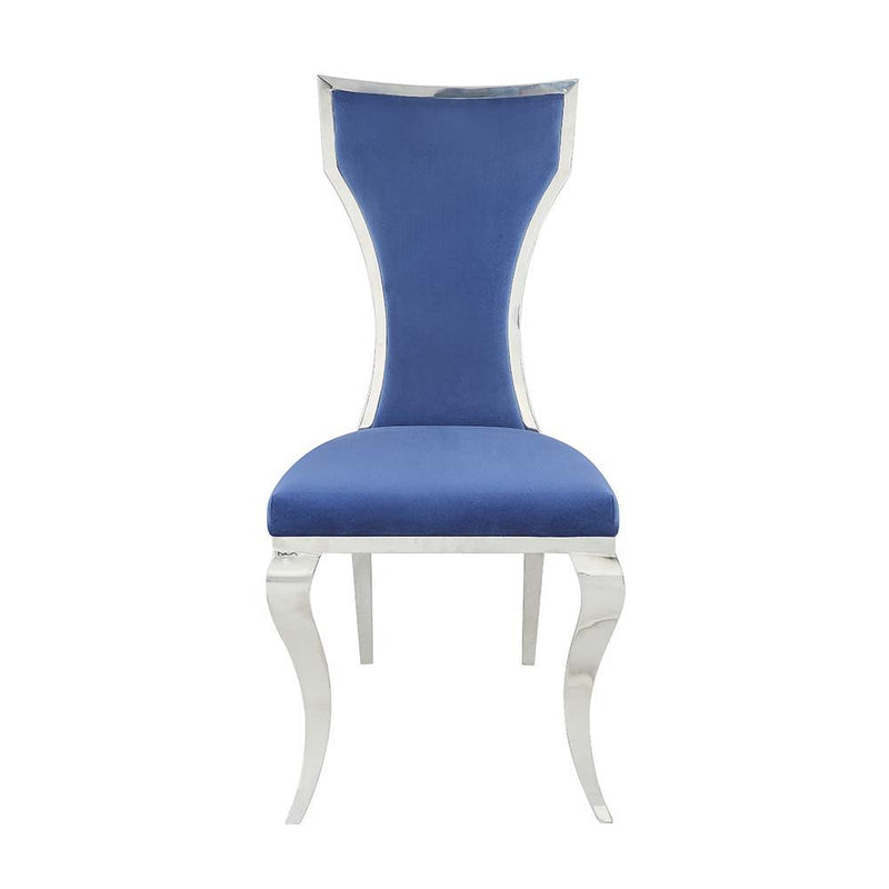 Azriel - Side Chair (Set of 2) - Blue Velvet & Mirroed Silver Finish - Atlantic Fine Furniture Inc