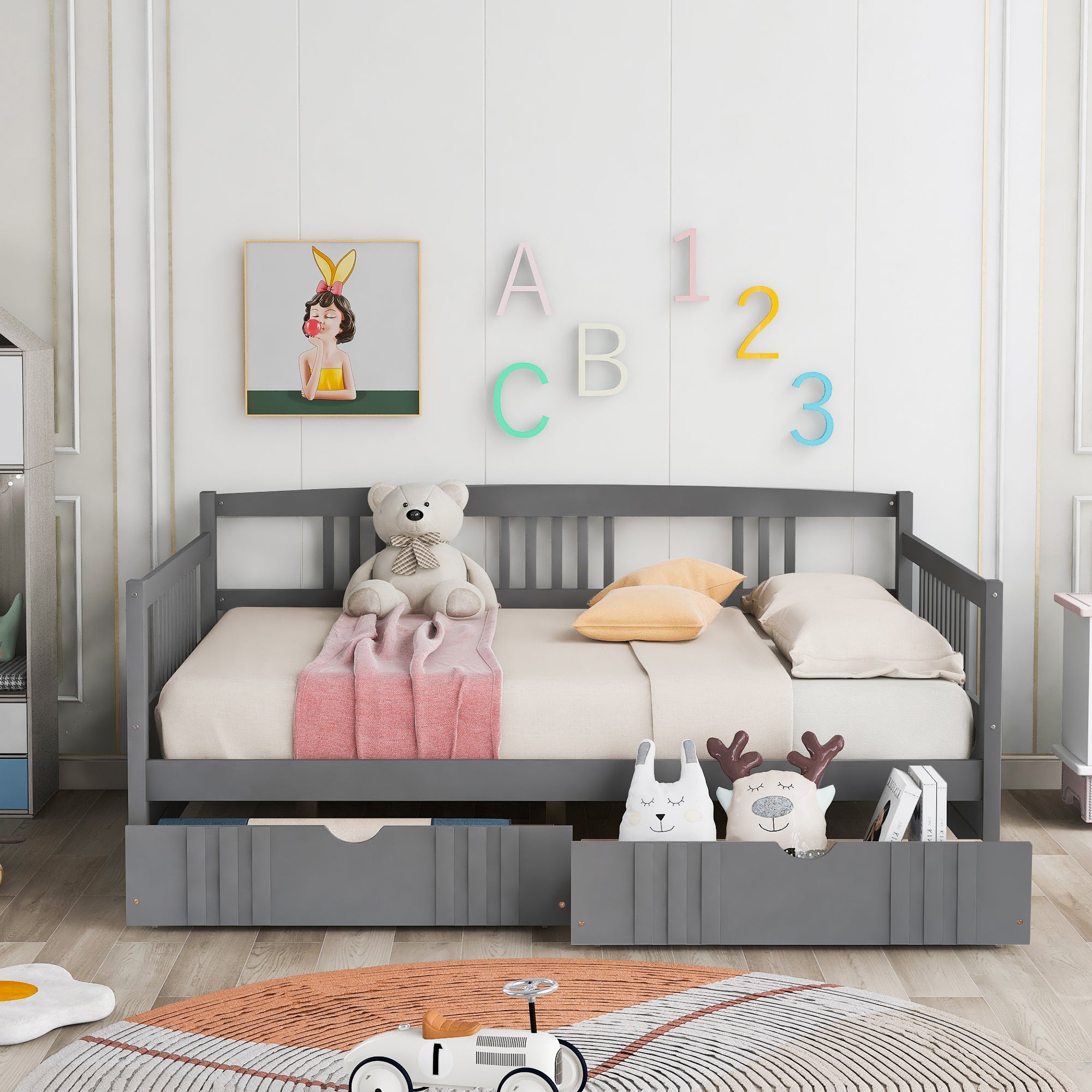 Full Size Daybed Wood Bed with Two Drawers,Gray(OLD  SKU:LP000058AAE) - Atlantic Fine Furniture Melbourne FL