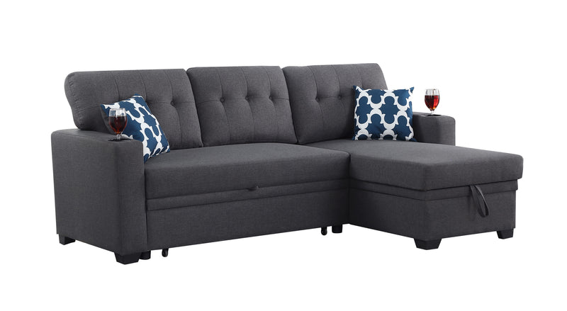 82" Width Sectional With Storage Chaise And Cupholder Armrest