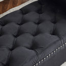 Queen Velvet Button Bedside Storage Bench With Armrests, Nailhead Trim