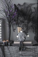 Sitting Gnome With Broomstick & Soft Legs, For Halloween Decor - Black White