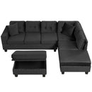 Modern Sectional Sofa With Storage Ottoman, L - Shape Couch With 2 Pillows And Cup Holders