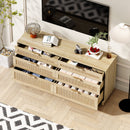 Rattan Dresser With 6 Drawers, Wooden Legs & Metal Handle