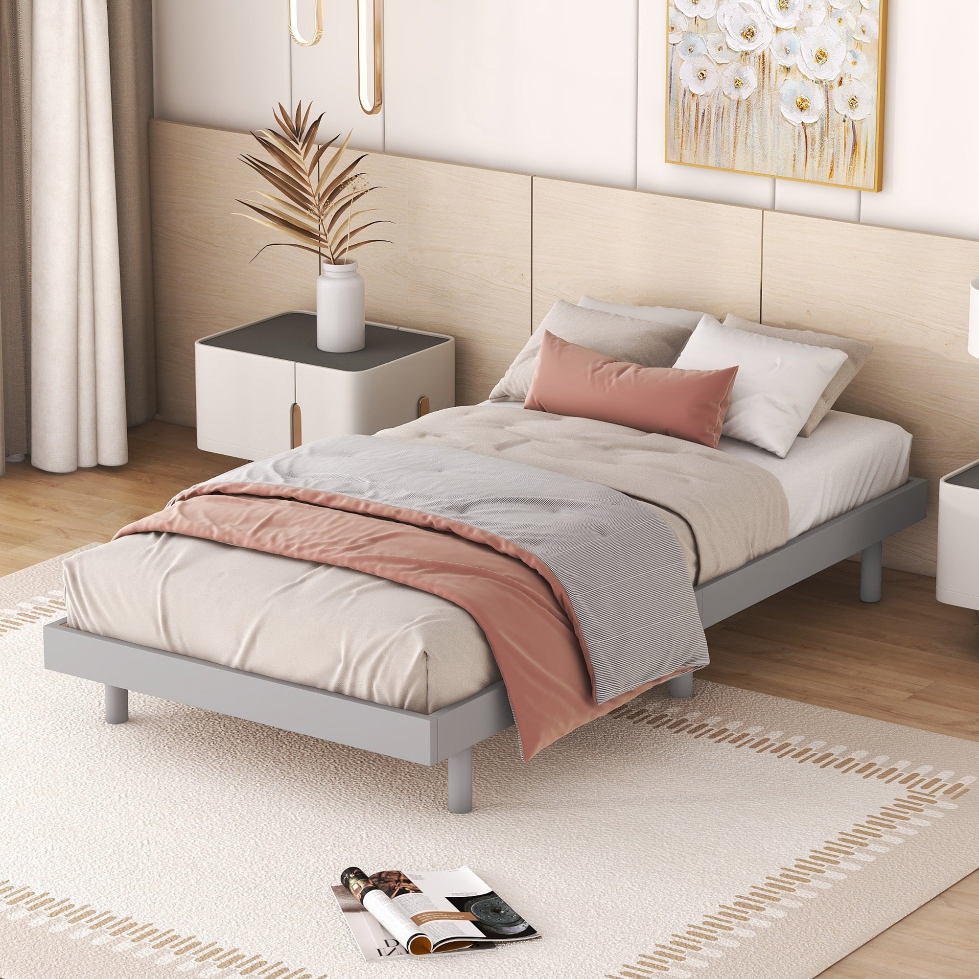 Modern Design Twin Size Floating Platform Bed Frame for Grey Color - Atlantic Fine Furniture Melbourne FL