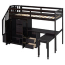 Loft Bed With Stairs, Bookshelf, Drawers, Desk & Wardrobe, Space Saving Multifunctional Furniture