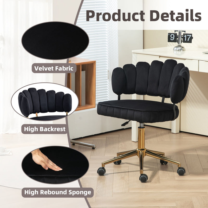 Modern Velvet Home Office Desk Chair With Adjustable Height And Swivel Wheels
