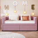 Twin Size Upholstered Daybed with Ergonomic Design Backrest and 2 Drawers, Pink