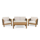 Outdoor 4 Seater Acacia Wood Chat Set With Wicker Accents And Cushions - Teak / Mixed Brown / Beige