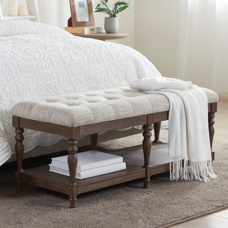 Highland - Tufted Accent Bench With Shelf Upholstered Seat - Ivory