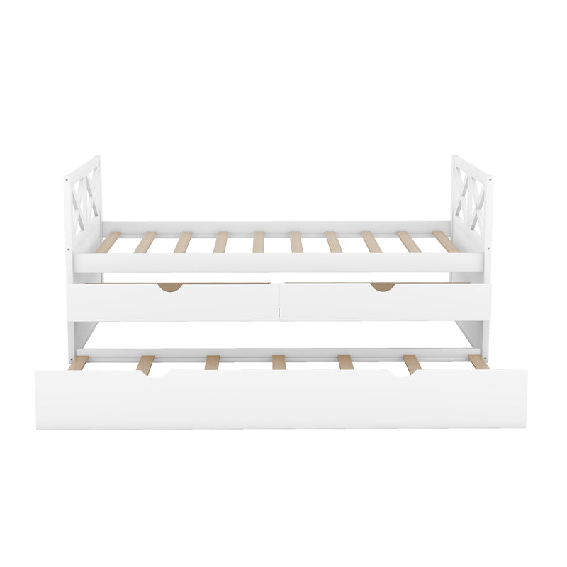 Multi-Functional Daybed with Drawers and Trundle, White