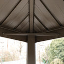 Grill Hardtop Gazebo Outdoor Metal Hard Top Gazebo, Permanent Bbq Gazebo With Galvanized Steel, Aluminum Framed Pavilion With Shelves - Dark Brown