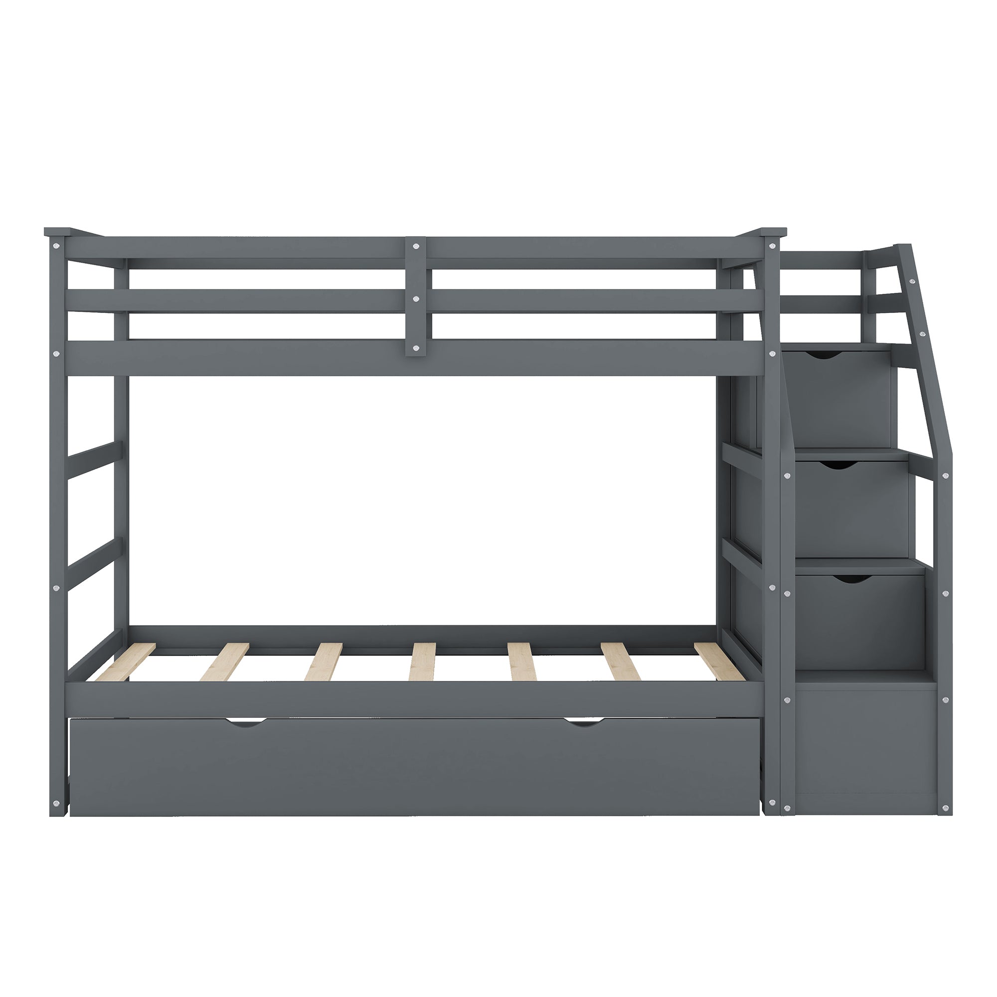 Twin-Over-Twin Bunk Bed with Twin Size Trundle and 3 Storage Stairs,Gray (OLD SKU :LP000064AAE) - Atlantic Fine Furniture Melbourne FL