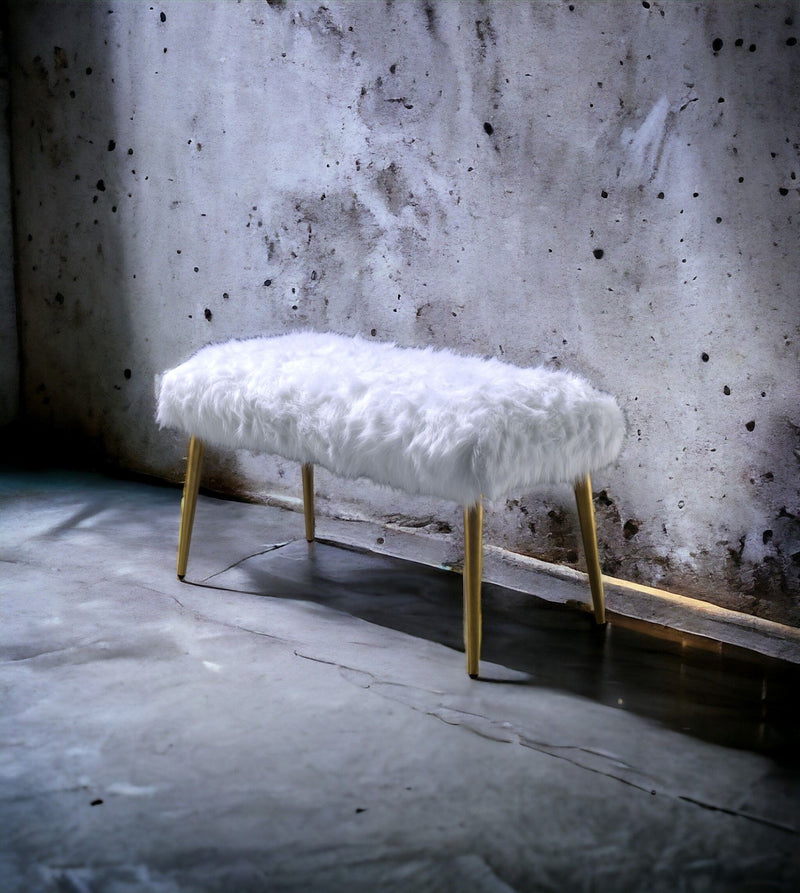 Bagley II - Faux Fur Bench - White / Gold