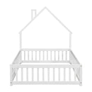 Full House-Shaped Headboard Floor Bed with Fence ,White