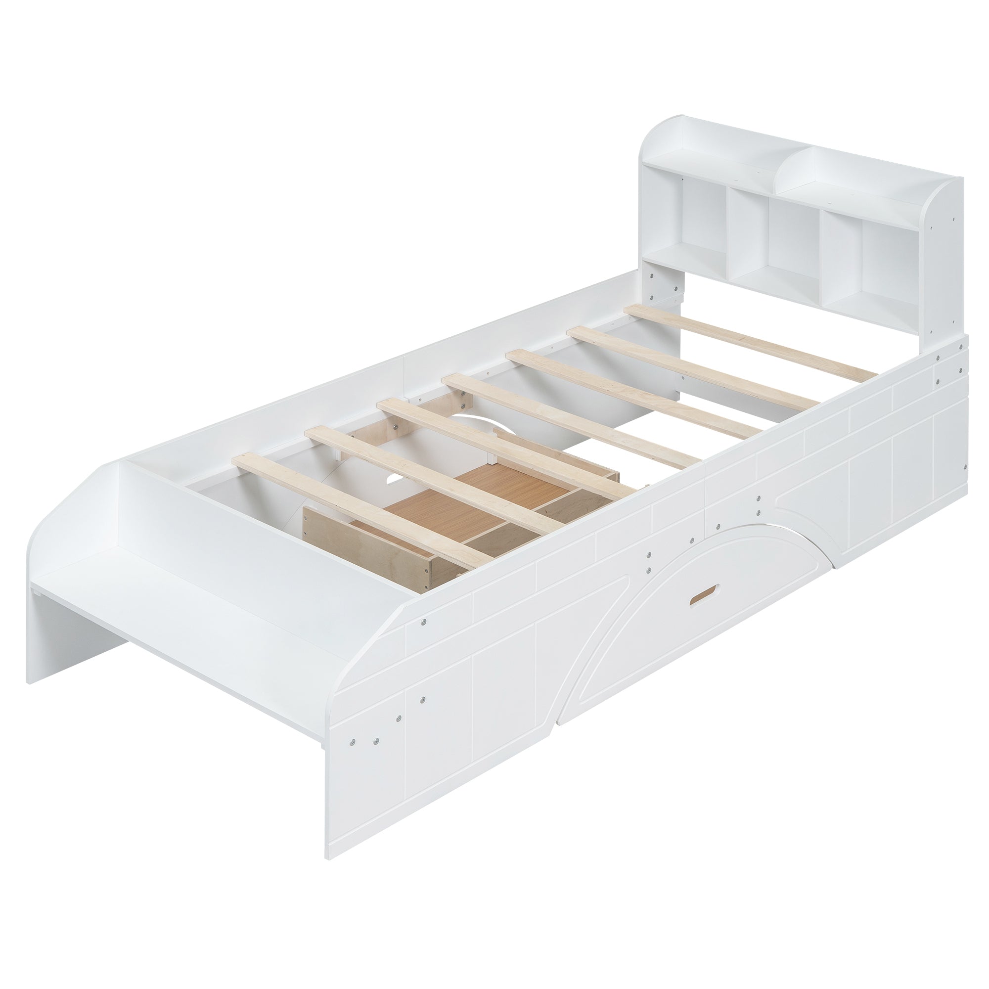 Wood Twin Size Platform Bed with 2 Drawers, Storage  Headboard and Footboard, White - Atlantic Fine Furniture Melbourne FL
