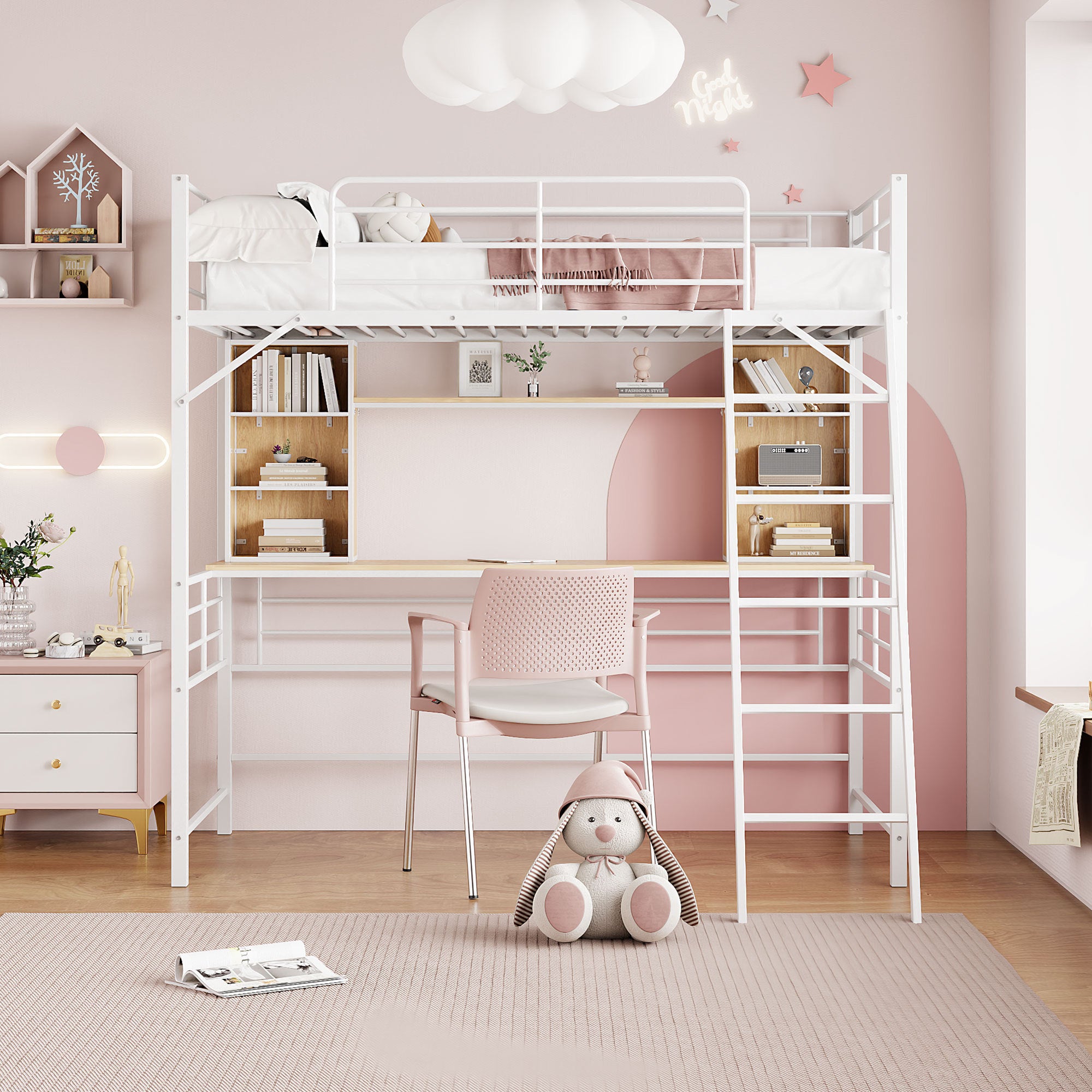 Twin Size Loft Bed with Desk and Shelf , Loft Bed with Ladder,Twin,White - Atlantic Fine Furniture Melbourne FL