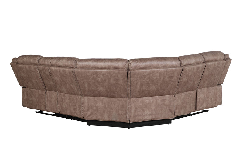 Dollum - Two Tone Nubuck Manual Recliner Sectional Sofa With USB Port Cupholder Console