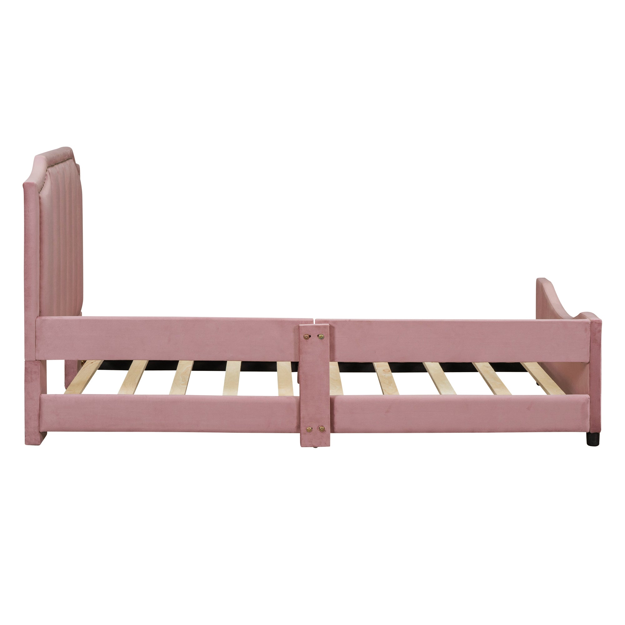 Twin Size Upholstered Daybed with Classic Stripe Shaped  Headboard, Pink - Atlantic Fine Furniture Melbourne FL