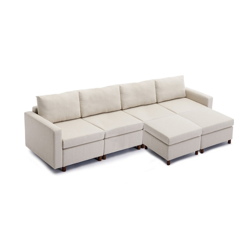 4 Seat Module Sectional Sofa Couch With 2 Ottoman For Living Room, Seat Cushion And Back Cushion Non-Removable And Non-Washable