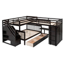 L Shaped Bunk Bed With 3 Drawers, Portable Desk And Wardrobe