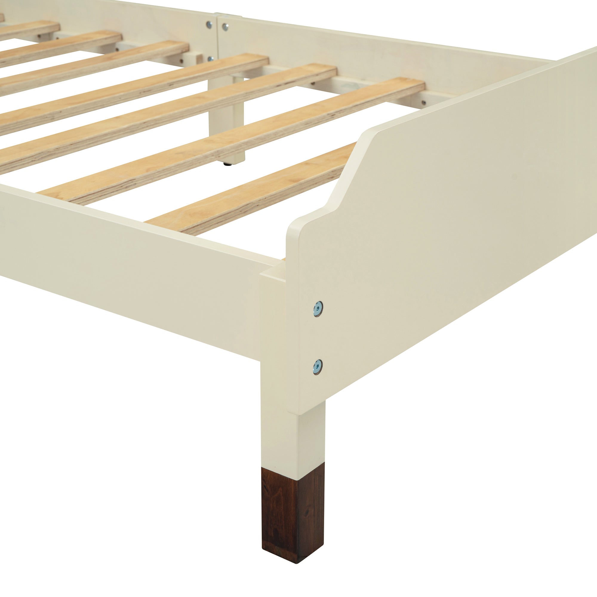 Twin Size Wood Platform Bed with Bear-shaped Headboard,Bed with Motion Activated Night Lights,Cream+Walnut - Atlantic Fine Furniture Melbourne FL