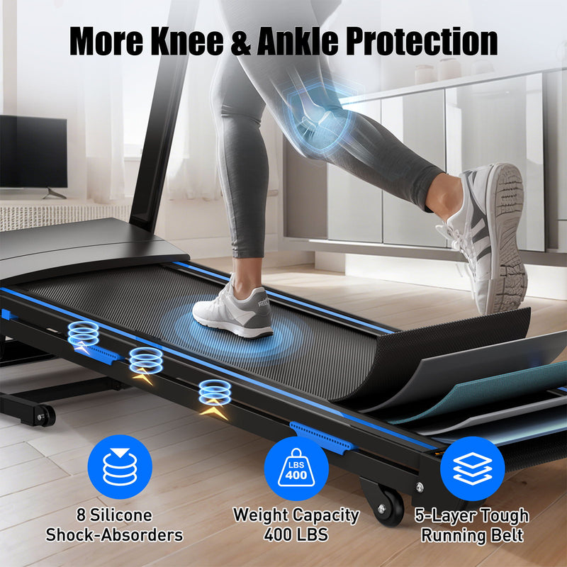 Treadmills For Home, Electric Treadmill With Automatic Incline, Foldable 3.5Hp Workout Running Machine Walking, Double Running Board Shock Absorption Pulse Sensor Bluetooth Speaker App Fitshow - Black