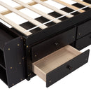 Full Bed with Bookcase Headboard, Under bed Storage Drawers and Bed End Storage Case,Espresso