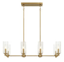 Willow - 8 Lights Island With Clear Ribbed Pendant Lamp Satin - Antique Brass / Clear / Gold