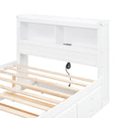 Full Size Platform Bed With Trundle, Drawers, USB Ports And Built In Shelves - White