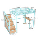 Heavy Metal Frame Full Loft Bed With Desk & Storage, 4 Cabinets, Staircase, Rack Space Saver - Green