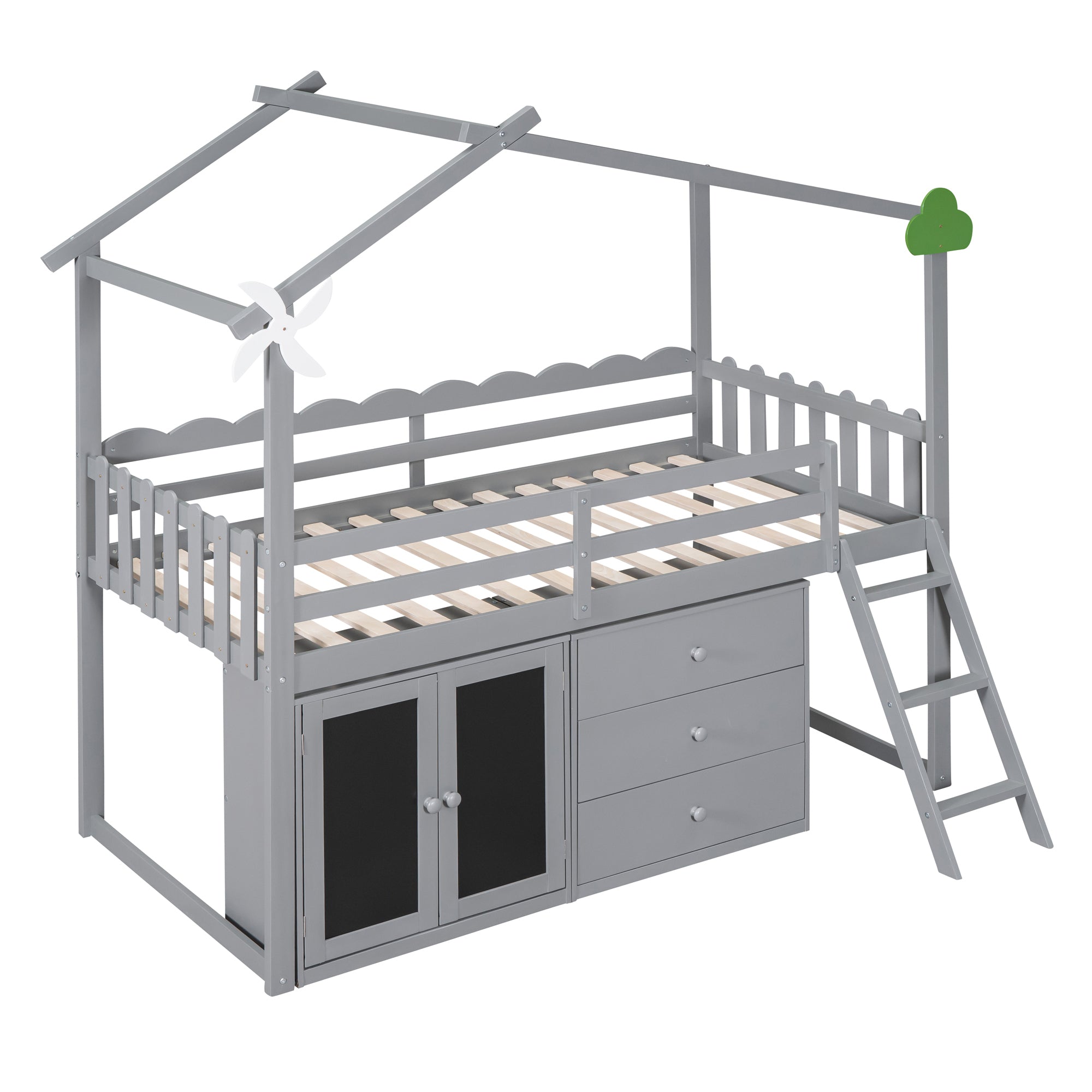 Twin Size House Bed With Cabinet and Drawers, Gray - Atlantic Fine Furniture Melbourne FL