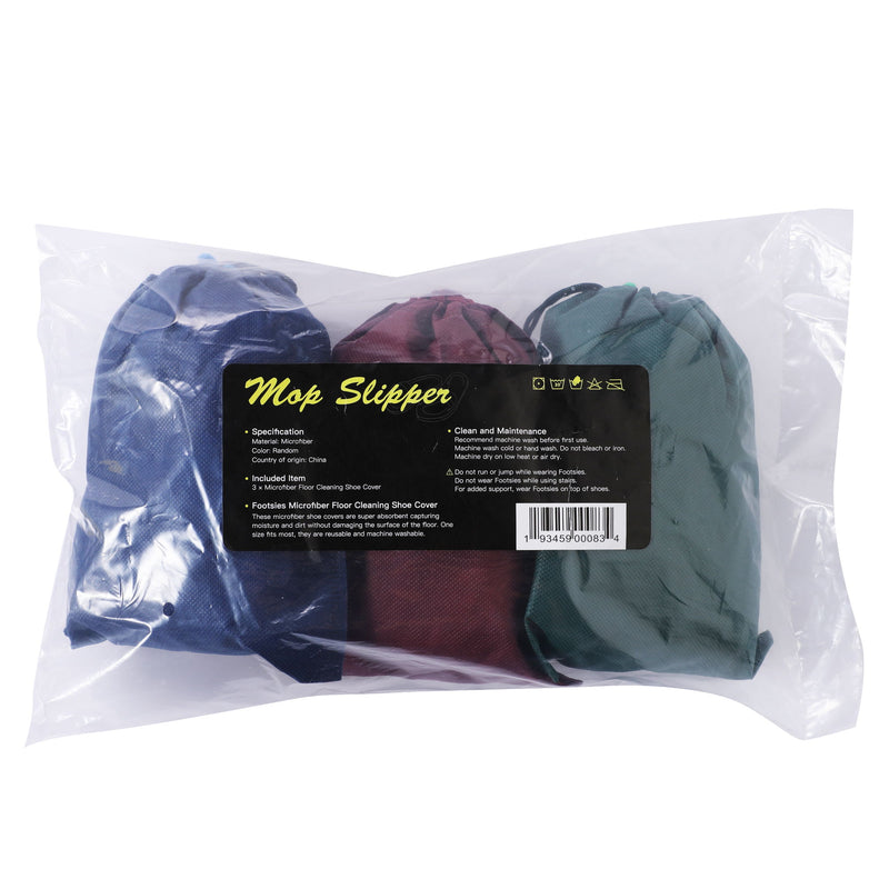 Microfiber Mop Slippers For Floor Cleaning, Machine Washable, 3 Pieces - Blue / Green / Red