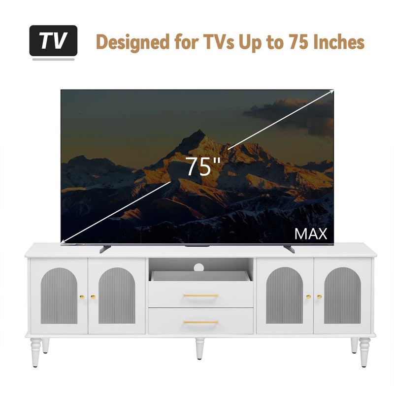 Retro TV Stand With Fluted Glass Doors