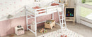 Twin Size High Loft Bed with inclined Ladder, Guardrails,White