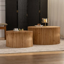 Vintage Fashion Style Cylindrical Nesting Coffee Table Set With Vertical Textured Embossed Design - Natural