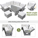 Outdoor Furniture Set Patio Rattan Furniture Set With Adjustable Table, Recliners With Extendable Side Tables And 2 Ottomans